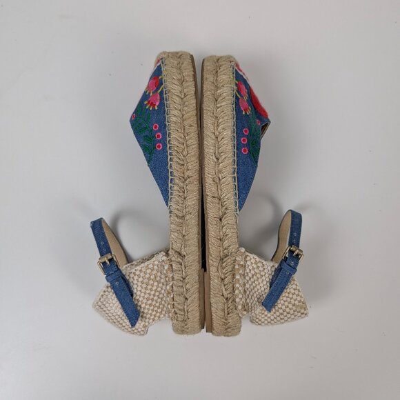 Boden | Blue Flamingo Embroidered Ankle Strap Espadrille Sandals Size US 5.5 - Picture 2 of 8